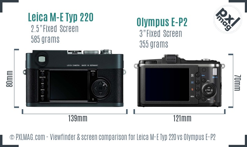 Leica M-E Typ 220 vs Olympus E-P2 Screen and Viewfinder comparison
