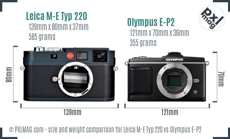 Leica M-E Typ 220 vs Olympus E-P2 size comparison