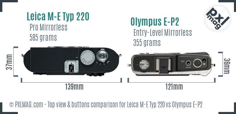 Leica M-E Typ 220 vs Olympus E-P2 top view buttons comparison