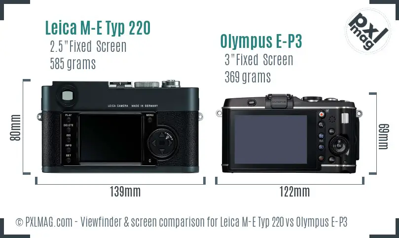 Leica M-E Typ 220 vs Olympus E-P3 Screen and Viewfinder comparison