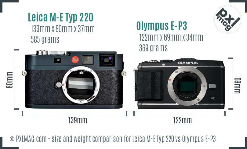 Leica M-E Typ 220 vs Olympus E-P3 size comparison