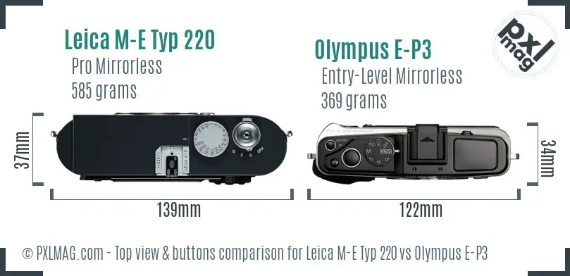 Leica M-E Typ 220 vs Olympus E-P3 top view buttons comparison