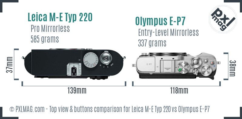 Leica M-E Typ 220 vs Olympus E-P7 top view buttons comparison