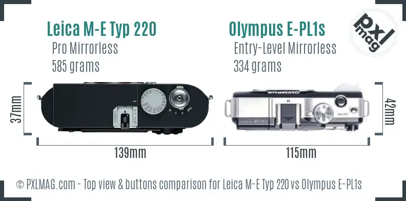 Leica M-E Typ 220 vs Olympus E-PL1s top view buttons comparison
