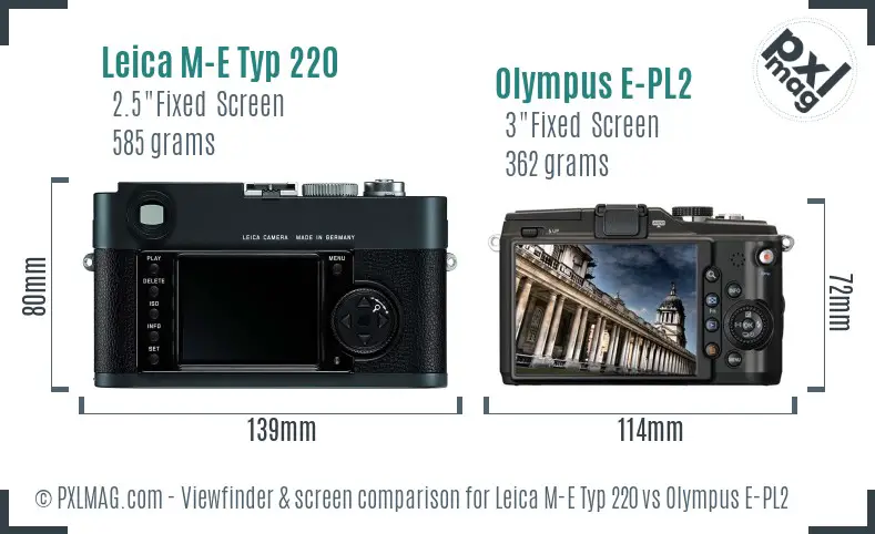 Leica M-E Typ 220 vs Olympus E-PL2 Screen and Viewfinder comparison