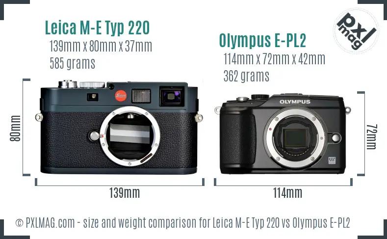 Leica M-E Typ 220 vs Olympus E-PL2 size comparison