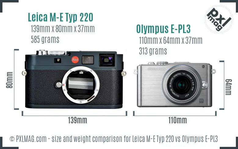 Leica M-E Typ 220 vs Olympus E-PL3 size comparison