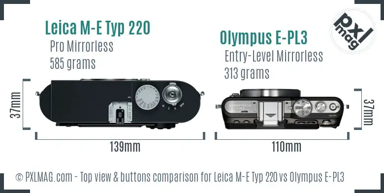 Leica M-E Typ 220 vs Olympus E-PL3 top view buttons comparison