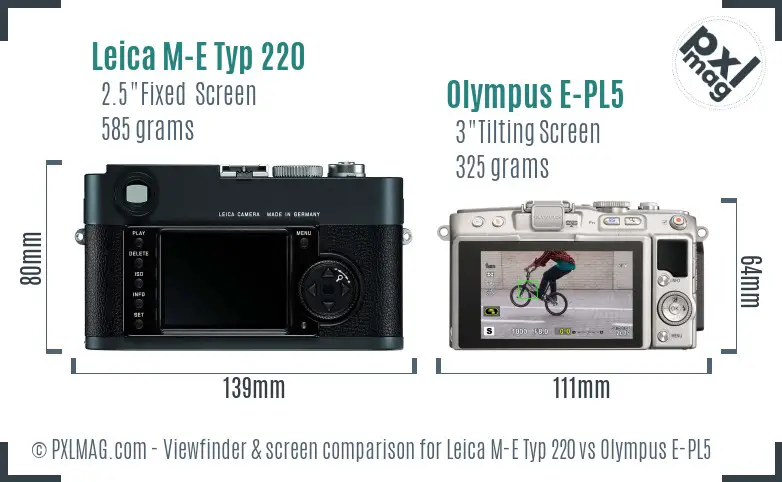 Leica M-E Typ 220 vs Olympus E-PL5 Screen and Viewfinder comparison