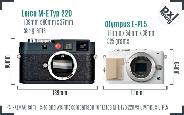 Leica M-E Typ 220 vs Olympus E-PL5 size comparison