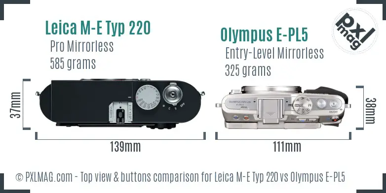 Leica M-E Typ 220 vs Olympus E-PL5 top view buttons comparison