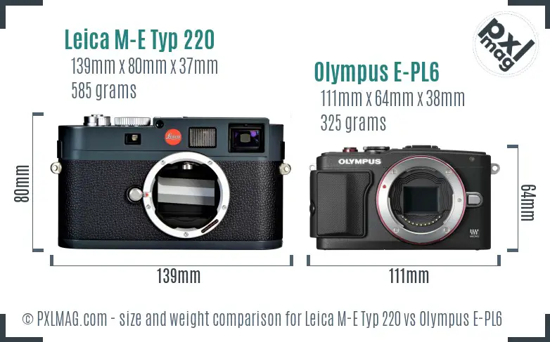 Leica M-E Typ 220 vs Olympus E-PL6 size comparison