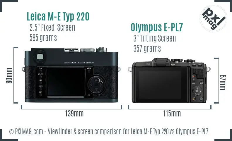 Leica M-E Typ 220 vs Olympus E-PL7 Screen and Viewfinder comparison