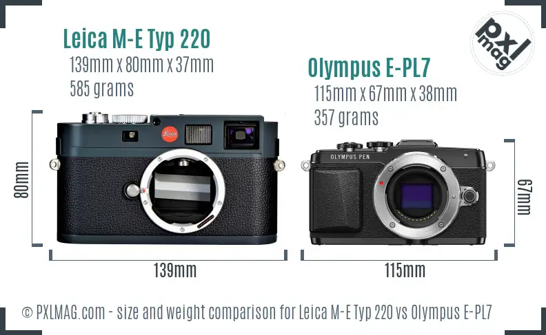 Leica M-E Typ 220 vs Olympus E-PL7 size comparison