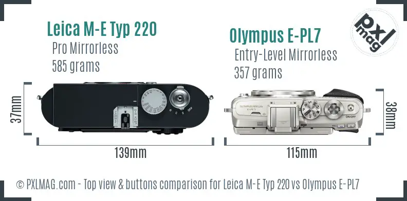 Leica M-E Typ 220 vs Olympus E-PL7 top view buttons comparison