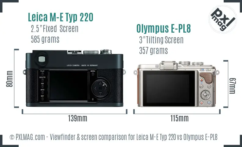 Leica M-E Typ 220 vs Olympus E-PL8 Screen and Viewfinder comparison