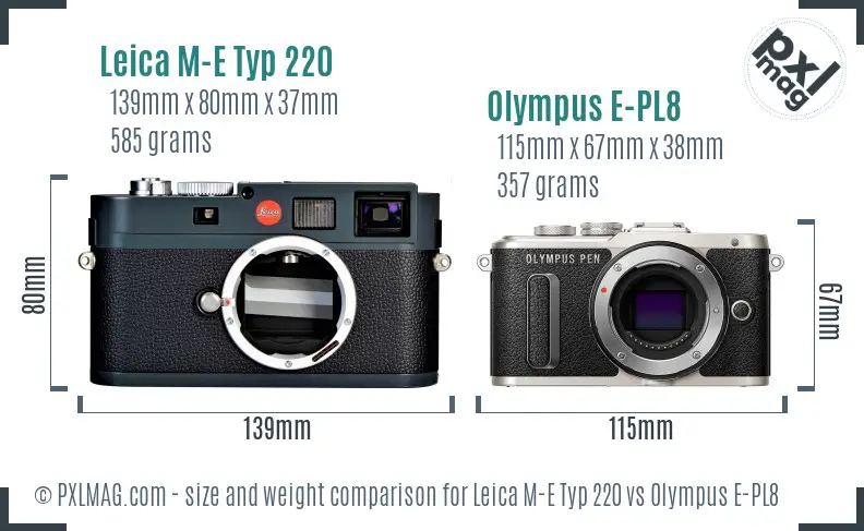 Leica M-E Typ 220 vs Olympus E-PL8 size comparison