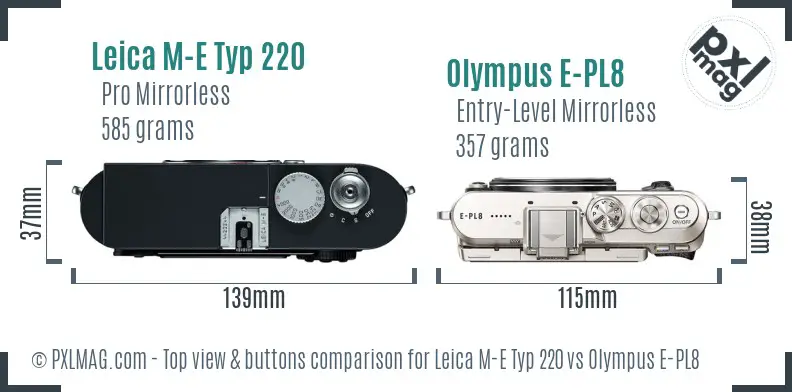 Leica M-E Typ 220 vs Olympus E-PL8 top view buttons comparison