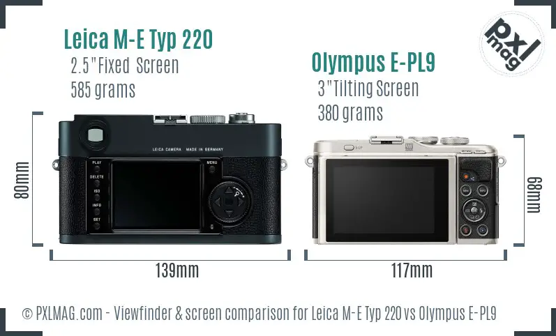 Leica M-E Typ 220 vs Olympus E-PL9 Screen and Viewfinder comparison