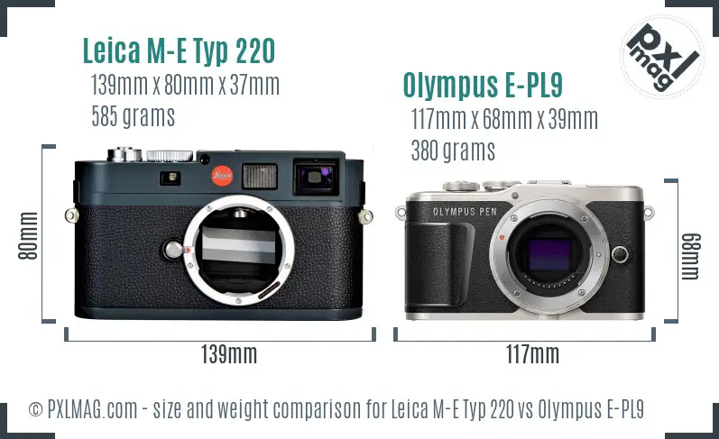 Leica M-E Typ 220 vs Olympus E-PL9 size comparison