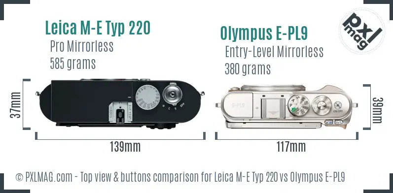 Leica M-E Typ 220 vs Olympus E-PL9 top view buttons comparison