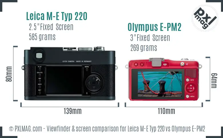 Leica M-E Typ 220 vs Olympus E-PM2 Screen and Viewfinder comparison