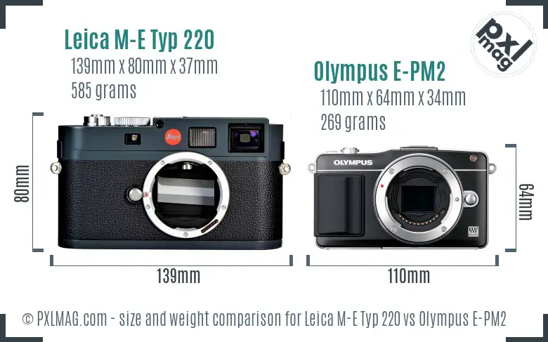 Leica M-E Typ 220 vs Olympus E-PM2 size comparison