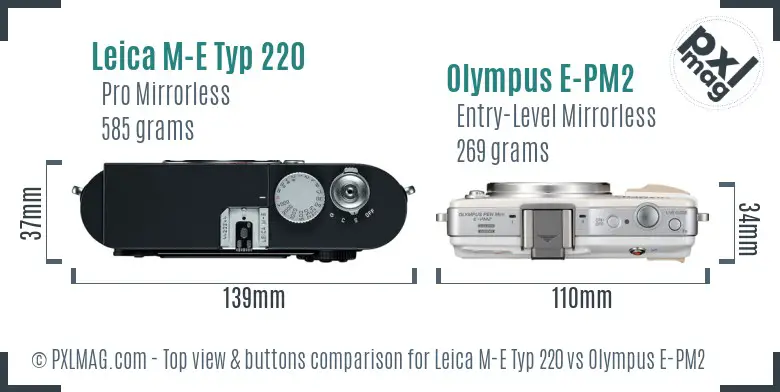 Leica M-E Typ 220 vs Olympus E-PM2 top view buttons comparison