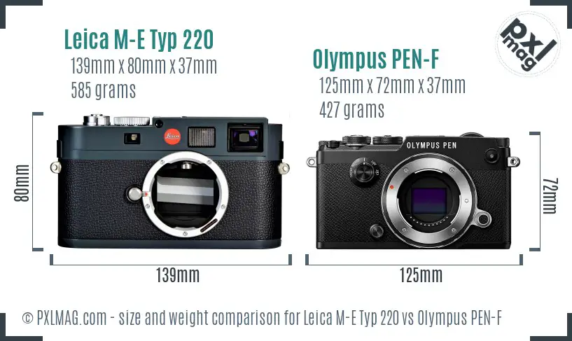 Leica M-E Typ 220 vs Olympus PEN-F size comparison