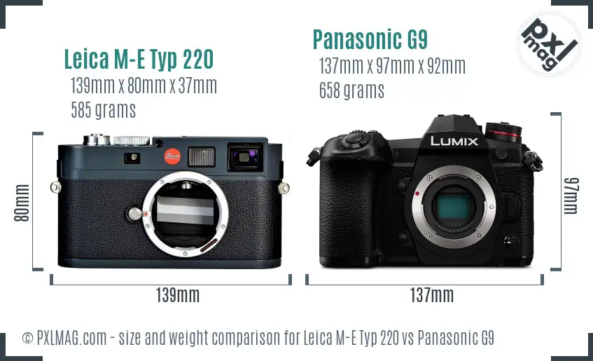 Leica M-E Typ 220 vs Panasonic G9 size comparison