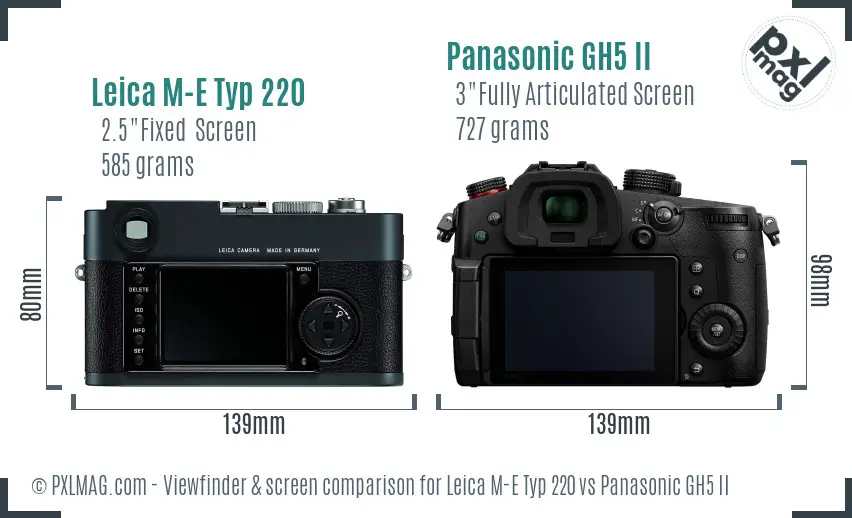 Leica M-E Typ 220 vs Panasonic GH5 II Screen and Viewfinder comparison