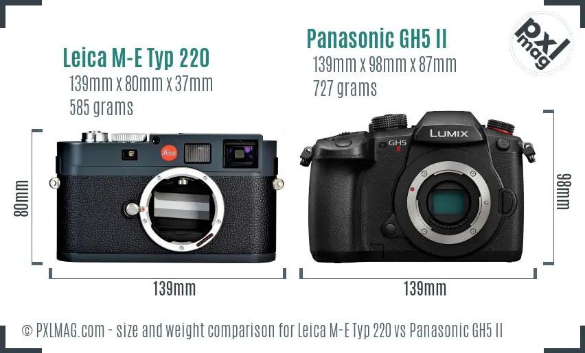 Leica M-E Typ 220 vs Panasonic GH5 II size comparison