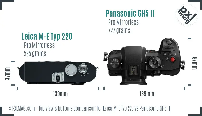 Leica M-E Typ 220 vs Panasonic GH5 II top view buttons comparison