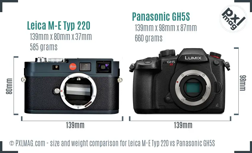 Leica M-E Typ 220 vs Panasonic GH5S size comparison