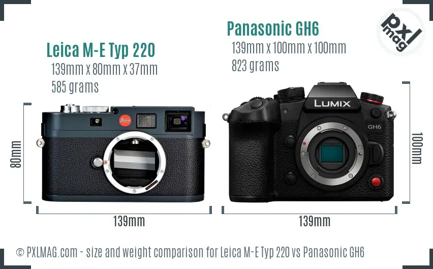 Leica M-E Typ 220 vs Panasonic GH6 size comparison