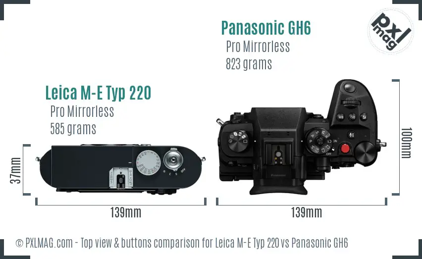 Leica M-E Typ 220 vs Panasonic GH6 top view buttons comparison