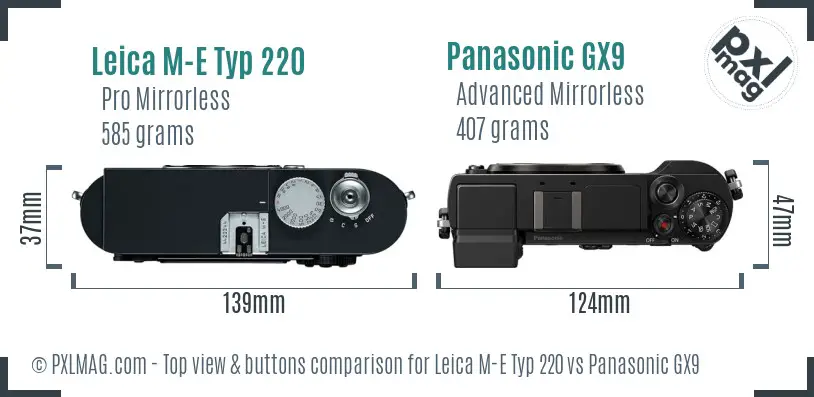 Leica M-E Typ 220 vs Panasonic GX9 top view buttons comparison