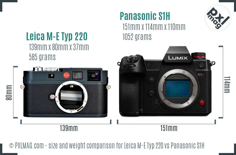 Leica M-E Typ 220 vs Panasonic S1H size comparison