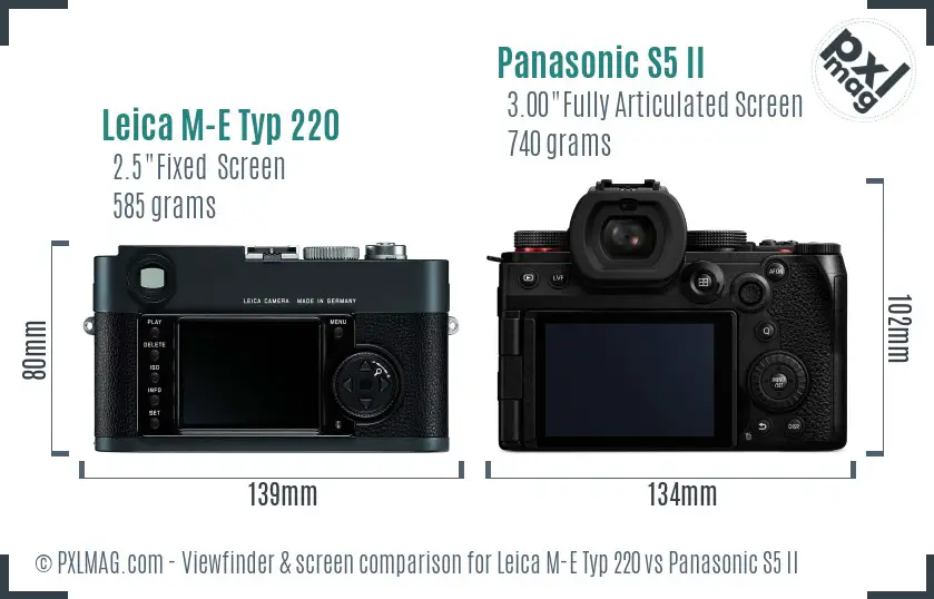 Leica M-E Typ 220 vs Panasonic S5 II Screen and Viewfinder comparison