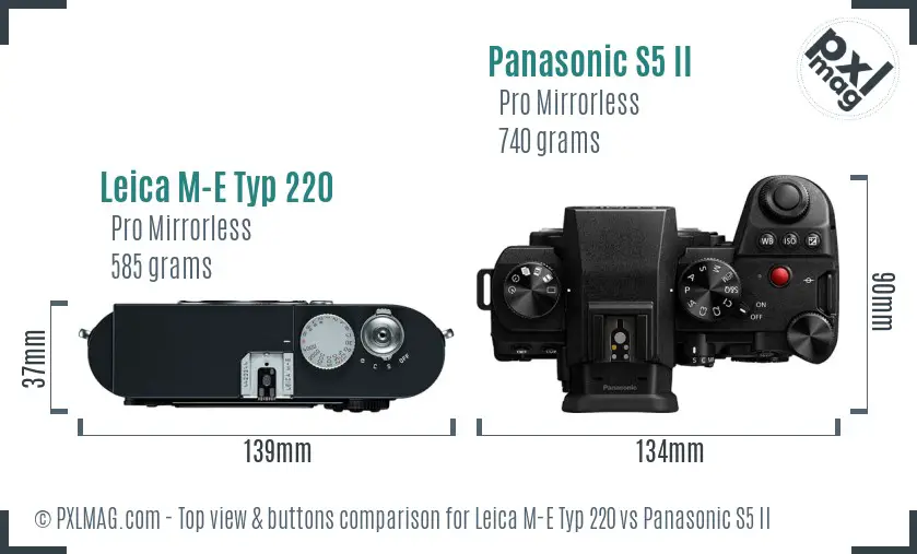 Leica M-E Typ 220 vs Panasonic S5 II top view buttons comparison