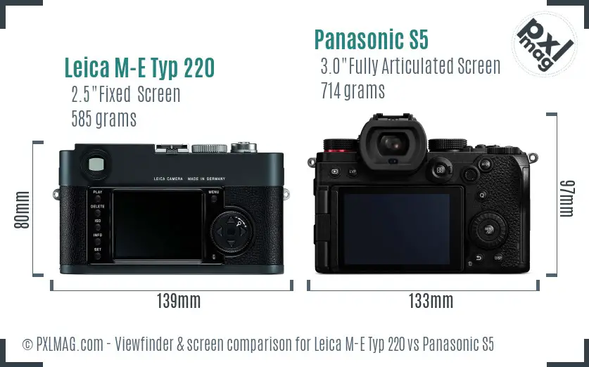 Leica M-E Typ 220 vs Panasonic S5 Screen and Viewfinder comparison