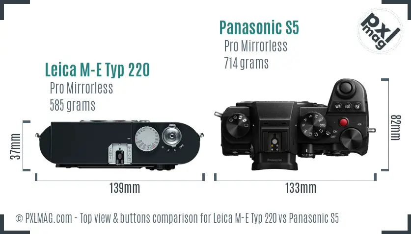 Leica M-E Typ 220 vs Panasonic S5 top view buttons comparison