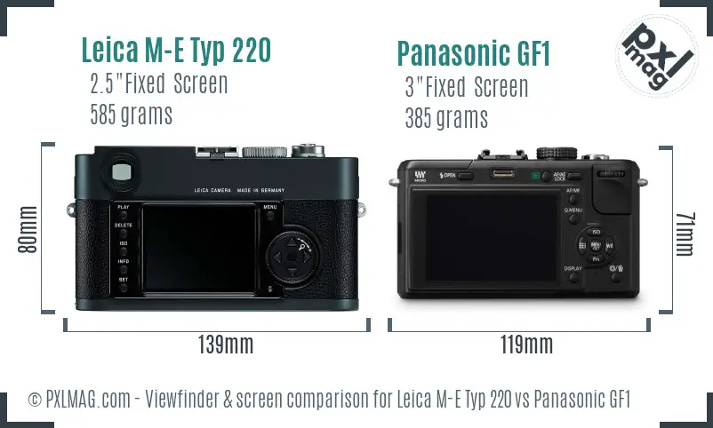 Leica M-E Typ 220 vs Panasonic GF1 Screen and Viewfinder comparison Leica M-E Typ 220 vs Panasonic GF1 Screen and Viewfinder comparison