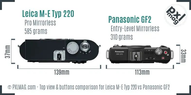 Leica M-E Typ 220 vs Panasonic GF2 top view buttons comparison