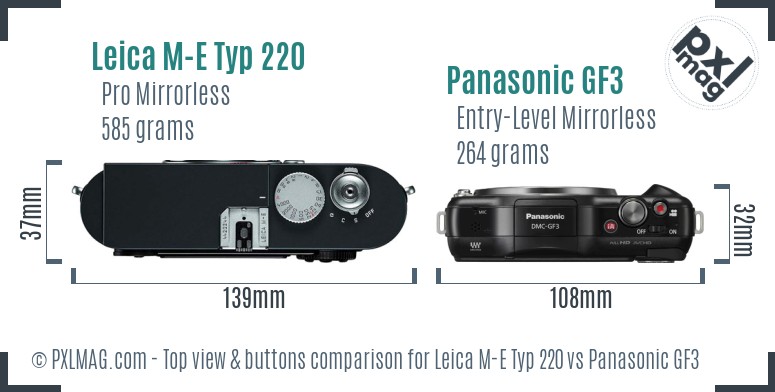 Leica M-E Typ 220 vs Panasonic GF3 top view buttons comparison