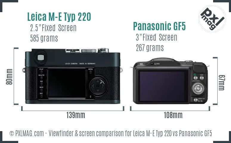 Leica M-E Typ 220 vs Panasonic GF5 Screen and Viewfinder comparison