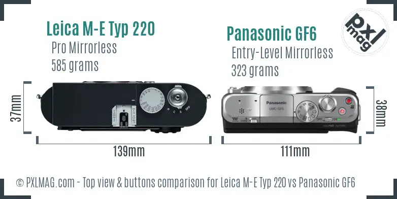 Leica M-E Typ 220 vs Panasonic GF6 top view buttons comparison
