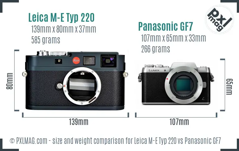 Leica M-E Typ 220 vs Panasonic GF7 size comparison