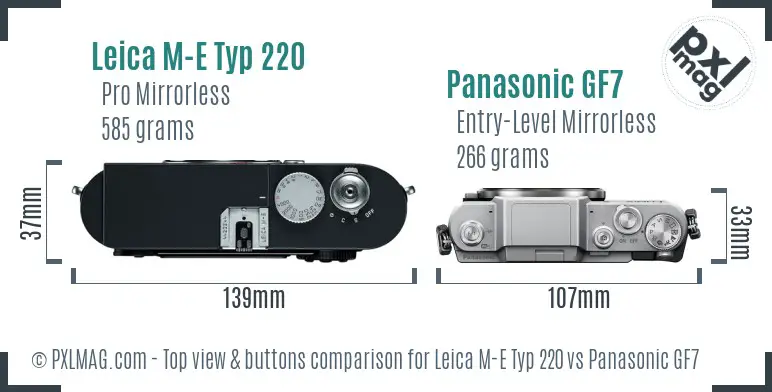 Leica M-E Typ 220 vs Panasonic GF7 top view buttons comparison
