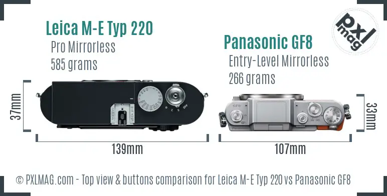 Leica M-E Typ 220 vs Panasonic GF8 top view buttons comparison